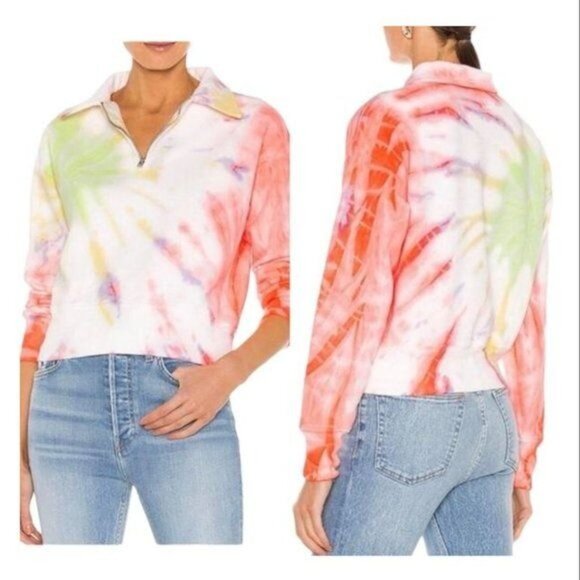 RE/DONE x Hanes 70s Tie-dyed Cotton Jersey Quarter Zip Sweatshirt - M - Picture 1 of 7